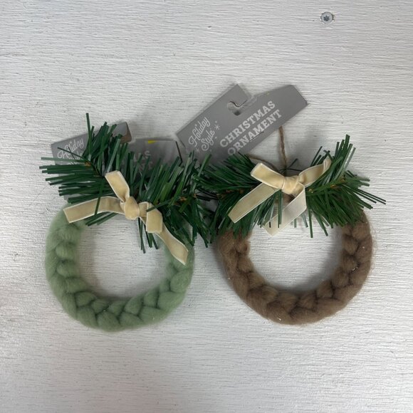 Holiday Style Set Of 7 Christmas Ornaments Knitted Fabric Designs - Picture 6 of 7